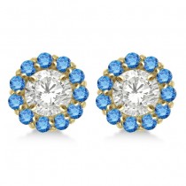 Round Blue Diamond Earring Jackets for 4mm Studs 14K Yellow Gold (0.64ct)