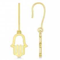 Hand of God Hamsa Dangling Fashion Earrings 14k Yellow Gold
