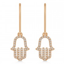 Hand of God Hamsa Dangling Diamond Earrings 14k Rose Gold (0.36ct)