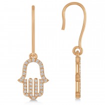 Hand of God Hamsa Dangling Diamond Earrings 14k Rose Gold (0.36ct)