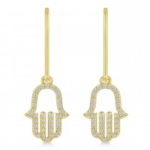 Hand of God Hamsa Dangling Diamond Earrings 14k Yellow Gold (0.36ct)