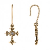 Diamond Gothic Cross Bezel Set Earrings 14k Yellow Gold (0.06ct)