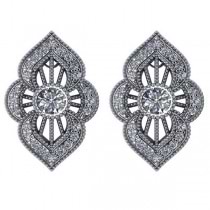 Diamond Antique Style Milgrain Earrings 14k White Gold (0.98ct)