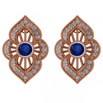 Diamond and Blue Sapphire Antique Earrings 14k Rose Gold (1.12ct)
