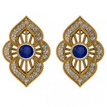 Diamond and Blue Sapphire Antique Earrings 14k Yellow Gold (1.12ct)
