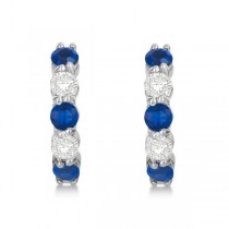 Prong Set Blue Sapphire & Diamond Hoop Earrings 14k White Gold (2.06ct)