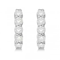 Hinged Hoop Diamond Huggie Style Earrings 14k White Gold (1.51ct)