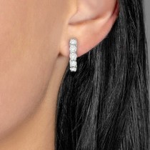Hinged Hoop Diamond Huggie Style Earrings 14k White Gold (0.25ct)