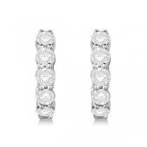 Hinged Hoop Diamond Huggie Style Earrings 14k White Gold (2.00ct)