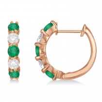 Prong Set Emerald & Diamond Hoop Earrings 14k Rose Gold (1.64ct)