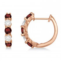 Prong Set Garnet & Diamond Hoop Earrings 14k Rose Gold (1.94ct)