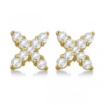 Diamond Studs X Earrings Push Backs in 14k Yellow Gold (0.75 ct)