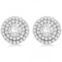 Double Halo Diamond Earring Jackets for 9mm Studs 14k White Gold (0.85ct)