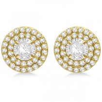 Double Halo Diamond Earring Jackets for 4mm Studs 14k Yellow Gold (0.52ct)