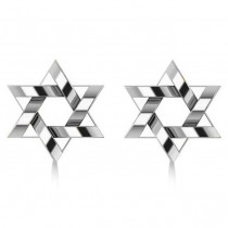 Contemporary Jewish Star of David Earrings in 14k White Gold