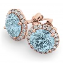Halo Round Aquamarine & Diamond Earrings 14k Rose Gold (4.97ct)