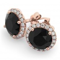 Halo Round Black Diamond & Diamond Earrings 14k Rose Gold (4.57ct)