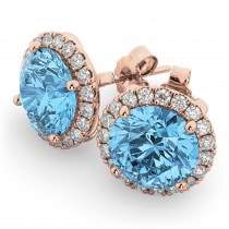 Halo Round Blue Topaz & Diamond Earrings 14k Rose Gold (5.57ct)