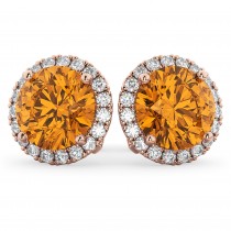 Halo Round Citrine & Diamond Earrings 14k Rose Gold (4.17ct)