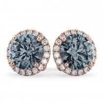 Halo Round Gray Spinel & Diamond Earrings 14k Rose Gold (4.17ct)