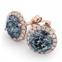 Halo Round Gray Spinel & Diamond Earrings 14k Rose Gold (4.17ct)