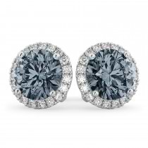 Halo Round Gray Spinel & Diamond Earrings 14k White Gold (4.17ct)