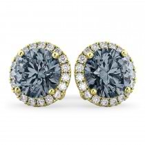 Halo Round Gray Spinel & Diamond Earrings 14k Yellow Gold (4.17ct)
