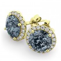 Halo Round Gray Spinel & Diamond Earrings 14k Yellow Gold (4.17ct)