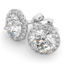 Halo Round Lab Grown Diamond Stud Earrings 14k White Gold (4.57ct)