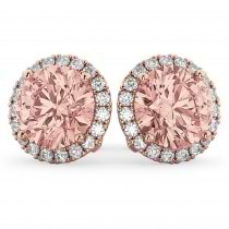 Halo Round Morganite & Diamond Earrings 14k Rose Gold (4.17ct)