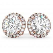 Halo Round Moissanite & Diamond Earrings 14k Rose Gold (3.77ct)