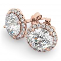 Halo Round Moissanite & Diamond Earrings 14k Rose Gold (3.77ct)