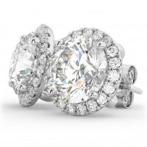 Halo Round Moissanite & Diamond Earrings 14k White Gold (3.77ct)