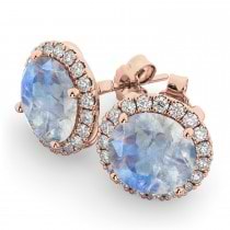 Halo Round Moonstone & Diamond Earrings 14k Rose Gold (5.57ct)