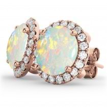 Halo Round Opal & Diamond Earrings 14k Rose Gold (3.17ct)