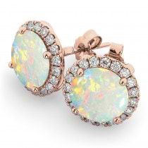 Halo Round Opal & Diamond Earrings 14k Rose Gold (3.17ct)