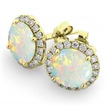 Halo Round Opal & Diamond Earrings 14k Yellow Gold (3.17ct)