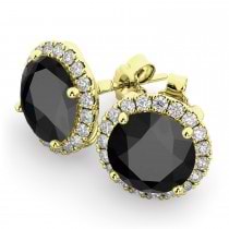 Halo Round Onyx & Diamond Earrings 14k Yellow Gold (5.57ct)