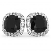 Cushion Cut Black Diamond & Diamond Earrings 14k White Gold (3.10ct)