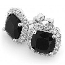 Cushion Cut Black Diamond & Diamond Earrings 14k White Gold (3.10ct)