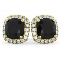 Cushion Cut Black Diamond & Diamond Earrings 14k Yellow Gold (3.10ct)