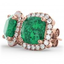 Halo Cushion Emerald & Diamond Earrings 14k Rose Gold (4.04ct)