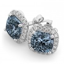 Halo Cushion Gray Spinel & Diamond Earrings 14k White Gold (4.04ct)