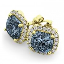 Halo Cushion Gray Spinel & Diamond Earrings 14k Yellow Gold (4.04ct)