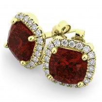 Halo Cushion Garnet & Diamond Earrings 14k Yellow Gold (4.04ct)