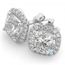 Halo Cushion Cut Lab Grown Diamond Stud Earrings 14k White Gold (3.10ct)