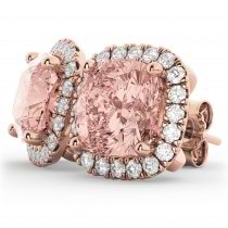 Halo Cushion Morganite & Diamond Earrings 14k Rose Gold (4.04ct)
