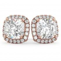Halo Cushion Moissanite & Diamond Earrings 14k Rose Gold (3.52ct)