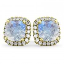 Halo Cushion Moonstone & Diamond Earrings 14k Yellow Gold (4.04ct)
