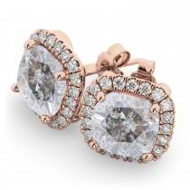 Cushion Cut Salt & Pepper Diamond & Diamond Earrings 14k Rose Gold (3.10ct)